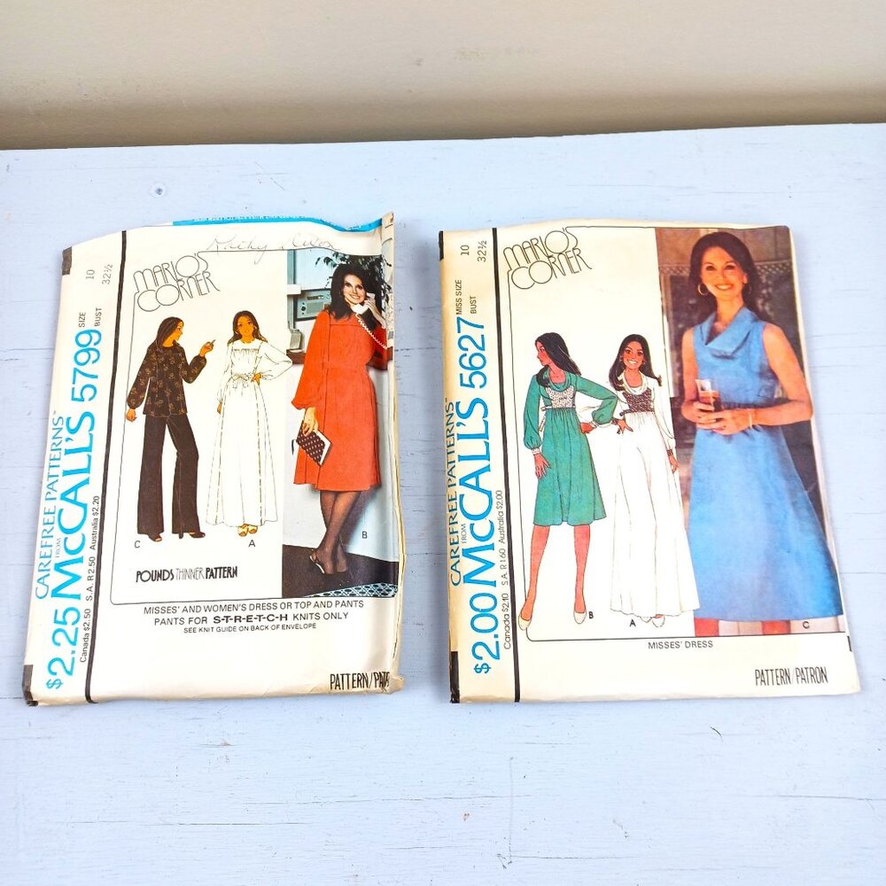 McCalls Vintage Sewing Patterns 5799 & 5627 Misses Dresses Tops Pants Size 10 Bu